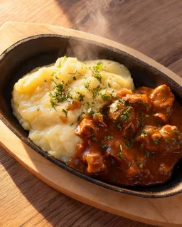 Гуляш из говядины и картофельное пюре