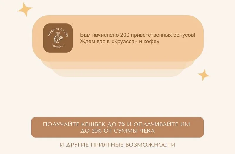 Получите 200 приветственных бонусов с картой гостя «Круассан и Кофе»